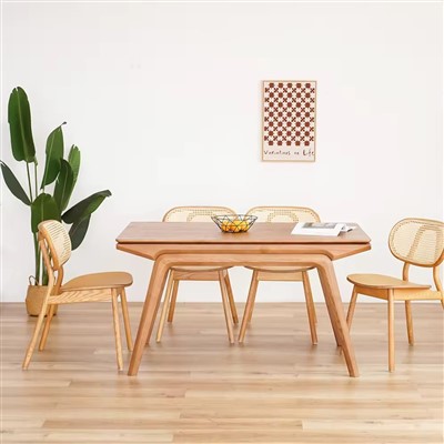 Bwrdd Bwyta Bwyty Pren Ynn Solet Naturiol Ysgafn